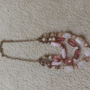 Two Elegant Pink and Gold Beaded Necklaces.